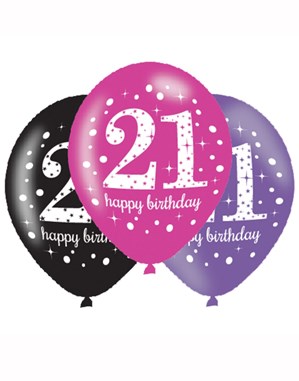 Happy 21st Birthday Pink Celebration 11" Latex Balloons 6pk