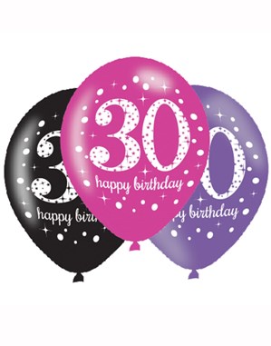 Happy 30th Birthday Pink Celebration 11" Latex Balloons 6pk