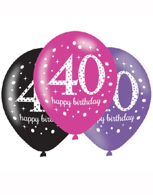 Happy 40th Birthday Pink Celebration 11" Latex Balloons 6pk