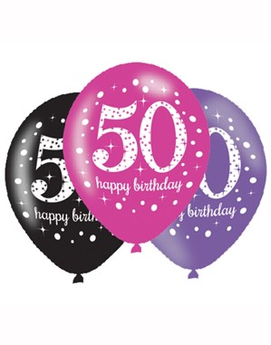Happy 50th Birthday Pink Celebration 11" Latex Balloons 6pk