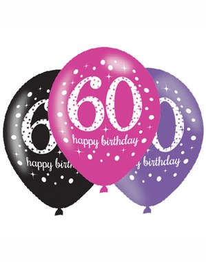 Happy 60th Birthday Pink Celebration 11" Latex Balloons 6pk