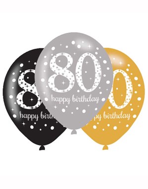 Happy 80th Birthday Gold Celebration 11" Latex Balloons 6pk