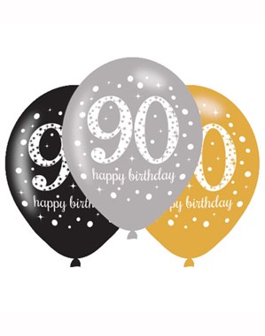 Happy 90th Birthday Gold Celebration 11" Latex Balloons 6pk