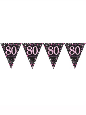 Pink Celebration Happy 80th Birthday Flag Banner