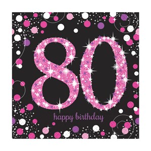 80th Birthday Pink Celebration Lunch Napkins 16pk