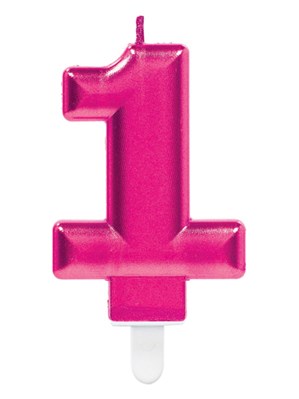 Pink Number 1 Metallic Cake Candle