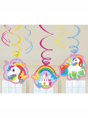 Unicorn Party Hanging Swirl Decorations 6pk