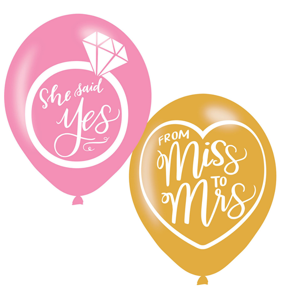 Pink & Gold Engagement She Said Yes 11" Latex Balloons 6pk
