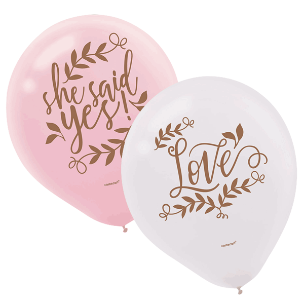 Engagement 'She Said Yes' Pink & White 11" Latex Balloons 6pk