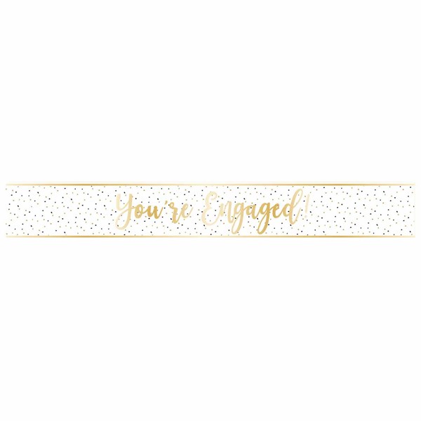 You're Engaged White & Gold Foil Script Banner  2.7m