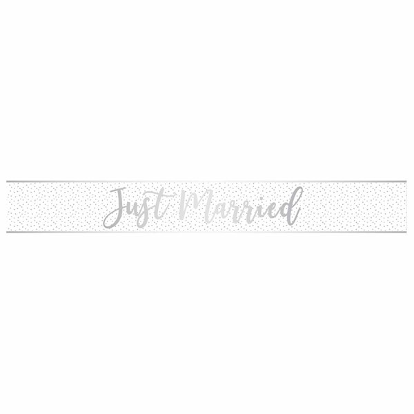 Just Married Silver & White Foil Script Banner 2.7m