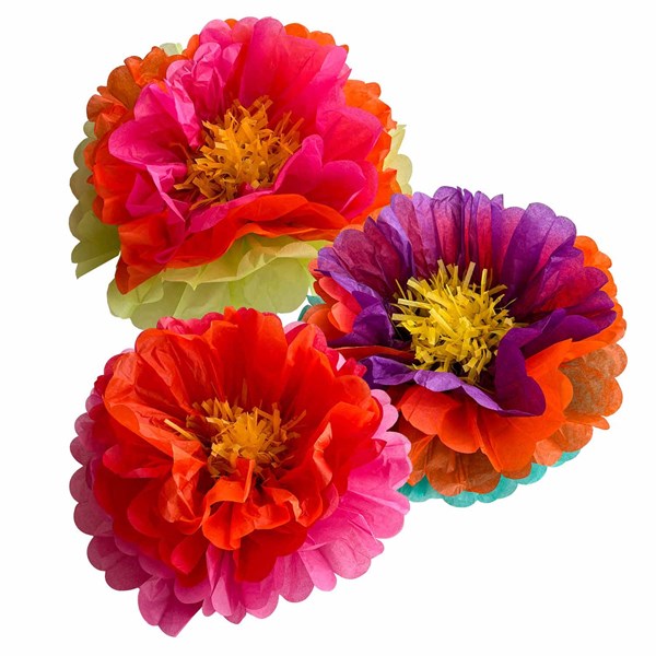 Colourful Fluffy Flower Decorations 4pk