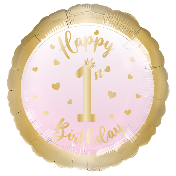 NEW Happy 1st Birthday Pink And Gold 18" Foil Balloon