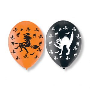 Halloween Witch & Cat Printed 11" Latex Balloons 6pk