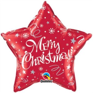 Merry Christmas Star Shaped 20" Foil Balloon - Red