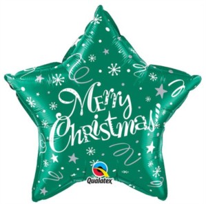Merry Christmas Star Shaped 20" Foil Balloon - Green
