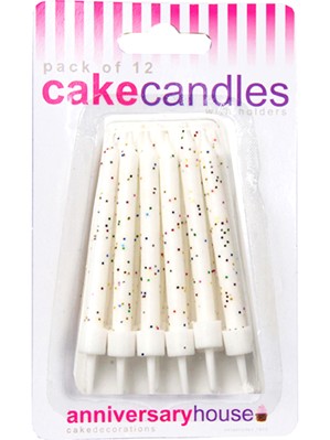 White Glitter Cake Candles 12pk