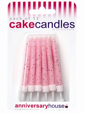 Pink Glitter Cake Candles 12pk