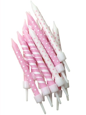 Pink Polka Dots & Candy Stripe Cake Candles 12pk