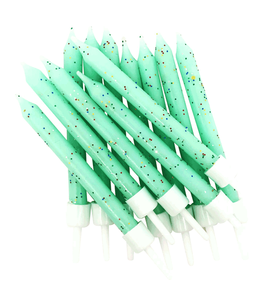 Mint Green Glitter 3" Candles 12pk