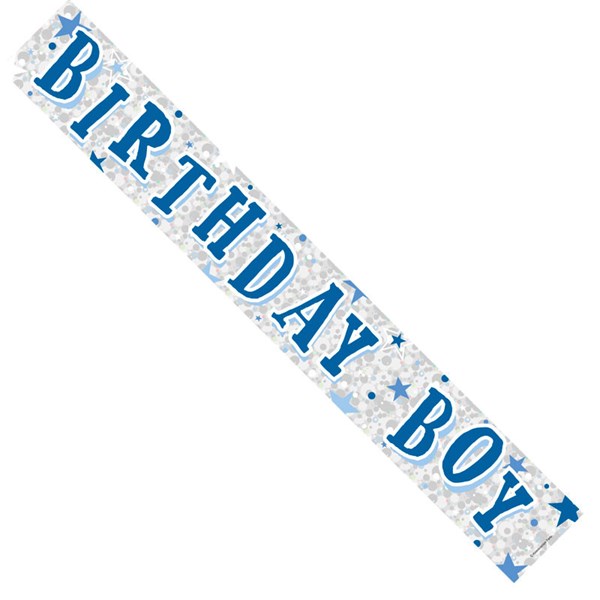 Blue Birthday Boy Holographic Foil Banner