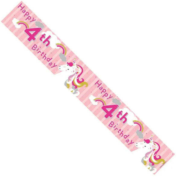 Pink 4th Birthday Foil Banner