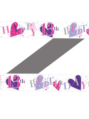 Happy 13th Birthday Heart Print Foil Banner