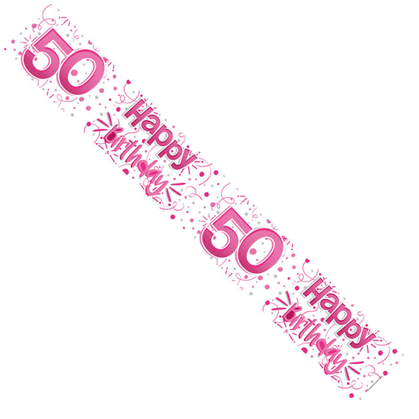 Pink Bubbly 50th Birthday Banner
