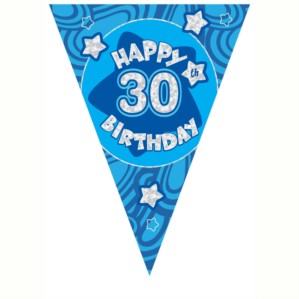 Blue Holographic 30th Birthday Flag Banner