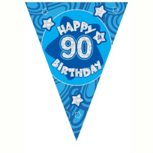 Blue Holographic 90th Birthday Flag Banner