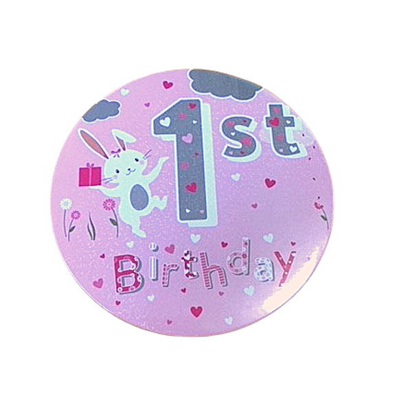Pink 1st Birthday Bunny Rabbit Jumbo Badge