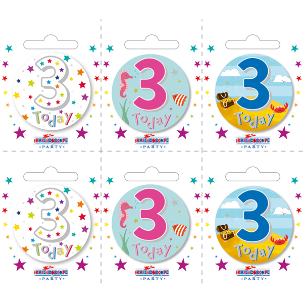 Small 3rd Birthday Badges 6pk