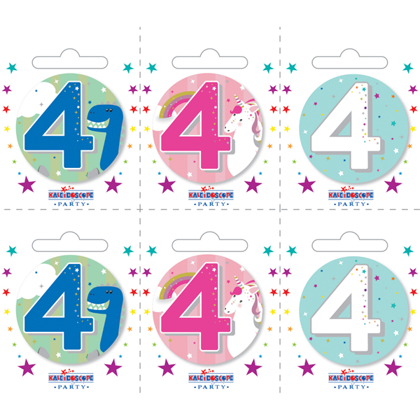 Small 4th Birthday Badges 6pk