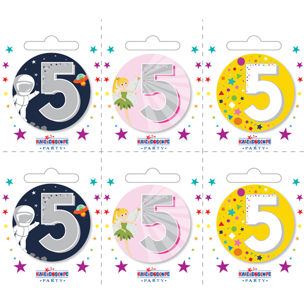 Small 5th Birthday Badges 6pk