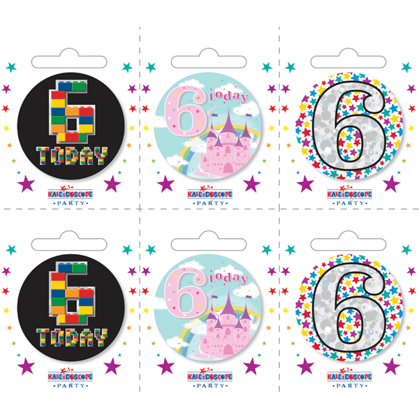 Small 6th Birthday Badges 6pk