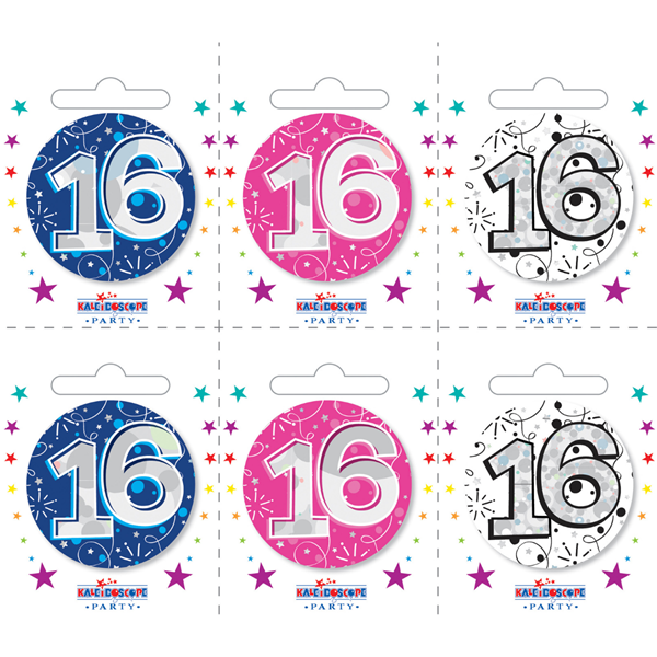 Small 16th Birthday Badges 6pk