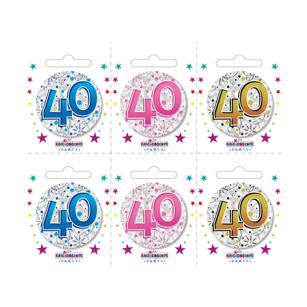 Small 40th Birthday Badges 6pk
