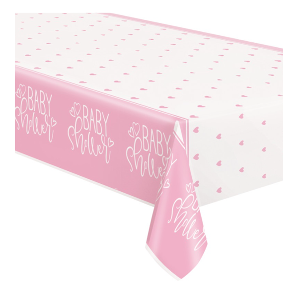 Baby Shower Pink & White Reusable Plastic Tablecover