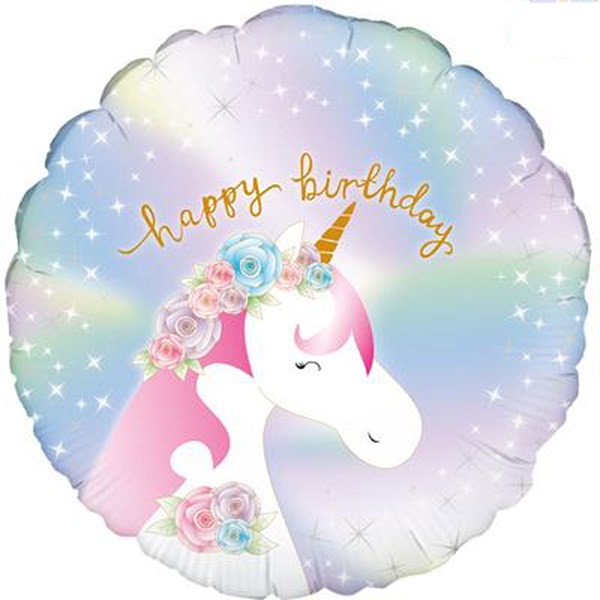 Pastel Holographic Birthday Unicorn 18" Foil Balloon