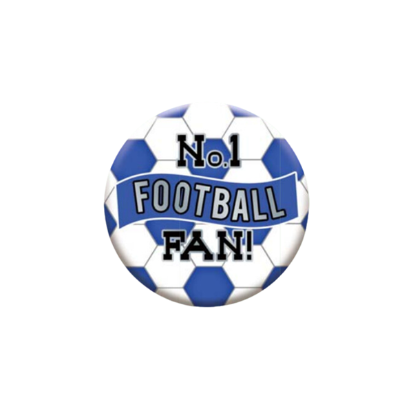 No.1 Football Fan 5.5cm Blue & White Badges 6pk