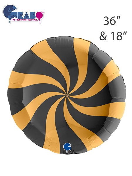 Swirly Gold & Black 36" & 18" Round Foil Balloons