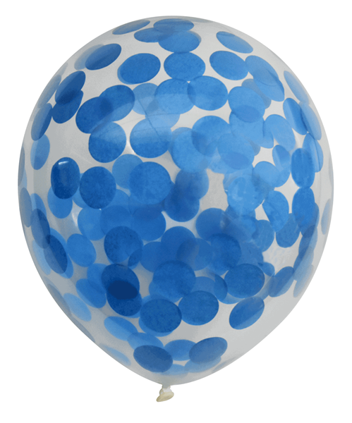 Pre-Filled Blue Confetti 12" Clear Latex Balloons 6pk