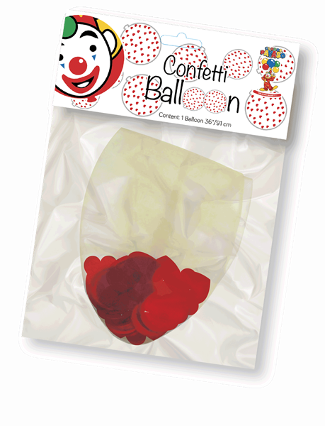Clear 3ft (36") Latex Balloon With Red Heart Confetti