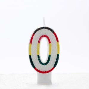 Multicoloured Striped Glitter Number 0 Candle