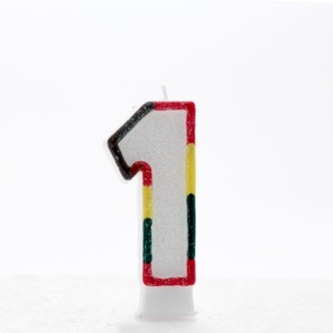 Multicoloured Striped Glitter Number 1 Candle