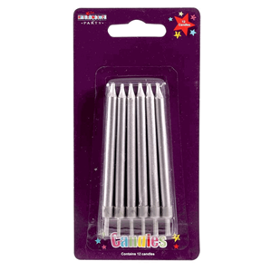 Silver Straight Party Candles 12pk