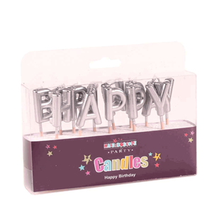 Metallic Silver Happy Birthday Pick Candles