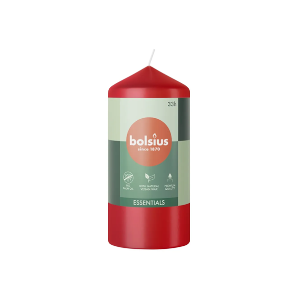 NEW Bolsius Essentials Pillar Candle Red 120 x 58mm