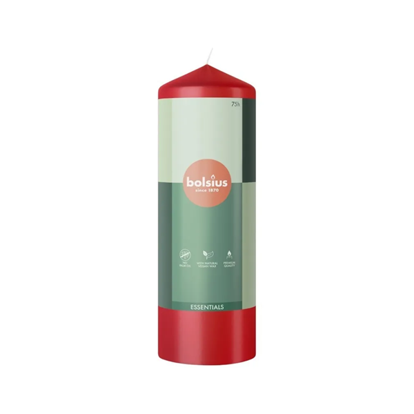 NEW Bolsius Essentials Pillar Candle Red 200 x 68mm