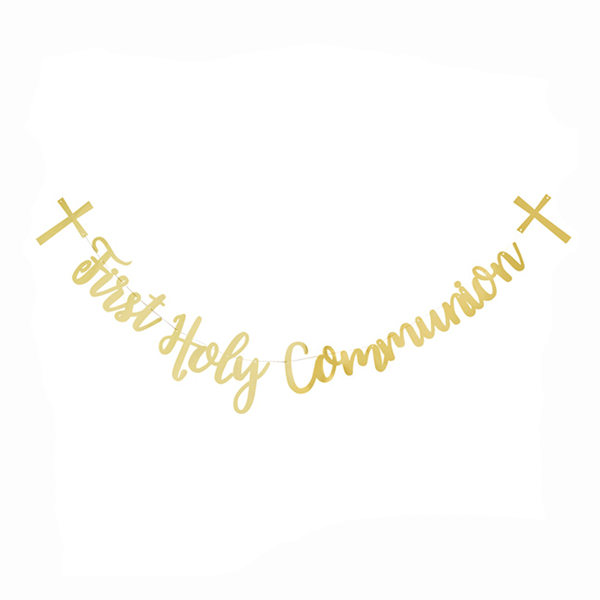 First Holy Communion Shiny Gold Script Banner